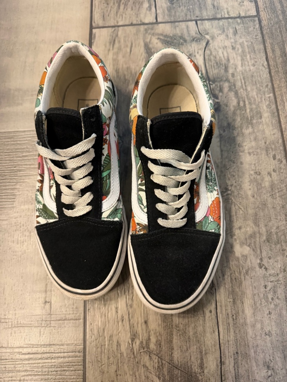 Vans Floral Canvas Sneakers in Black, White, Cream and Green